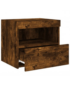 Comodino con Luci LED Rovere Fumo 50x40x45 cm 2