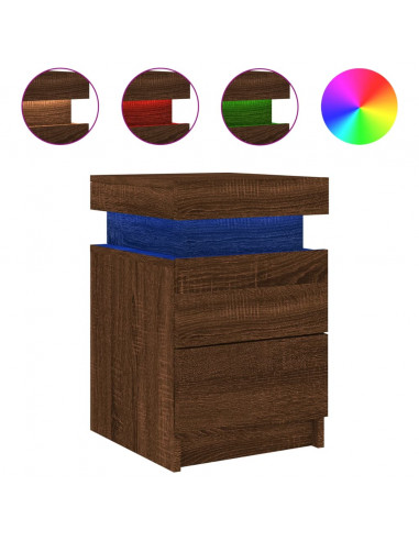 Comodini con Luci LED 2pz Rovere Marrone 35x39x55 cm