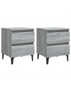 Comodini con Gambe in Metallo 2 pz Grigio Sonoma 40x35x50 cm 2
