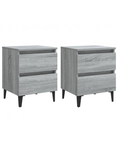 Comodini con Gambe in Metallo 2 pz Grigio Sonoma 40x35x50 cm
