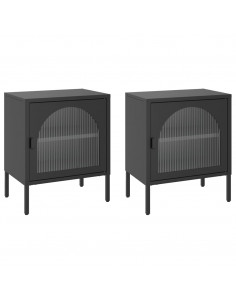 Comodini 2 pz Neri 50x35x60 cm in Vetro e Acciaio 2