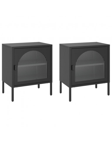 Comodini 2 pz Neri 50x35x60 cm in Vetro e Acciaio