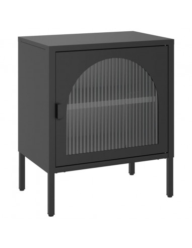 Comodini 2 pz Neri 50x35x60 cm in Vetro e Acciaio