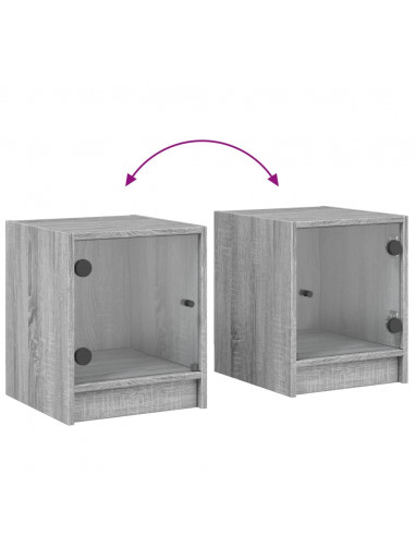 Comodino con Anta in Vetro Grigio Sonoma 35x37x42 cm