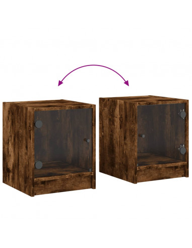 Comodino con Anta in Vetro Rovere Fumo 35x37x42 cm