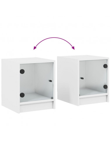 Comodino con Anta in Vetro Bianco 35x37x42 cm