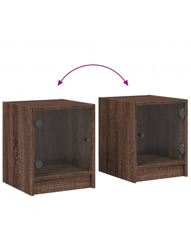Comodino con Anta in Vetro Rovere Marrone 35x37x42 cm