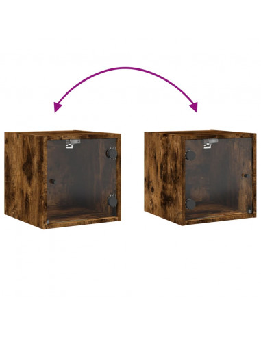 Comodino con Anta in Vetro Rovere Fumo 35x37x35 cm