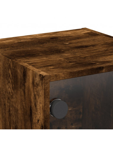 Comodino con Anta in Vetro Rovere Fumo 35x37x35 cm