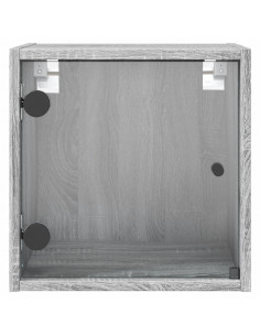 Comodini con Ante in Vetro 2pz Grigio Sonoma 35x37x35 cm 2
