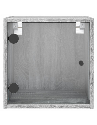 Comodini con Ante in Vetro 2pz Grigio Sonoma 35x37x35 cm