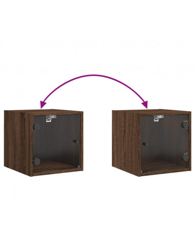Comodini con Ante in Vetro 2pz Rovere Marrone 35x37x35 cm