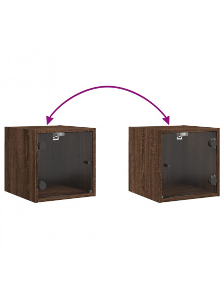 Comodini con Ante in Vetro 2pz Rovere Marrone 35x37x35 cm
