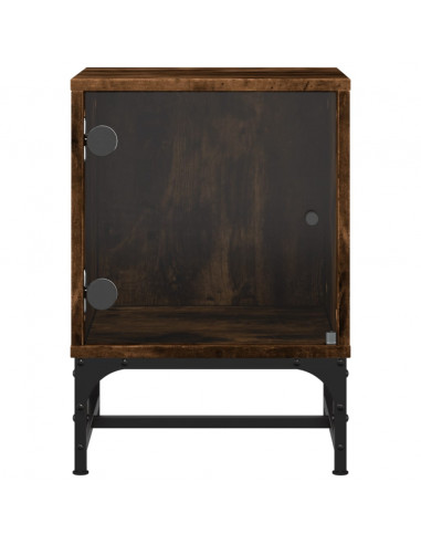 Comodini con Ante in Vetro 2pz Rovere Fumo 35x37x50 cm