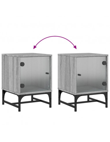 Comodino con Anta in Vetro Grigio Sonoma 35x37x50 cm