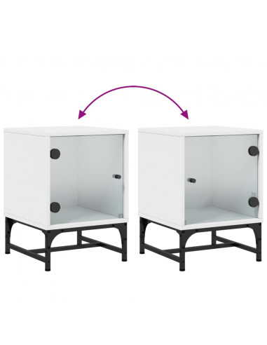 Comodino con Anta in Vetro Bianco 35x37x50 cm