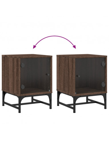 Comodino con Anta in Vetro Rovere Marrone 35x37x50 cm