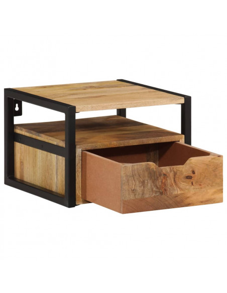 Comodino a Parete 35x35x25 cm in Legno Massello di Acacia