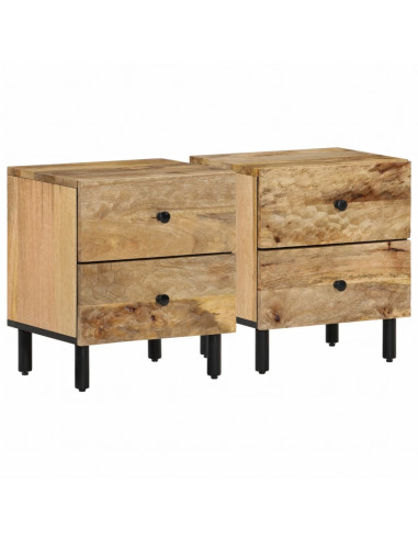 Comodini 2pz 40x33x46 cm in Legno Massello di Mango