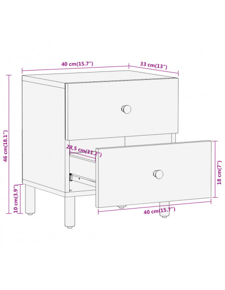 Comodini 2pz 40x33x46 cm in Legno Massello di Mango