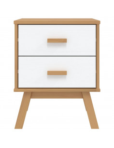 Comodino OLDEN Bianco e Marrone in Legno Massello di Pino 2