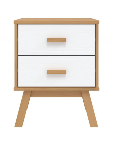 Comodino OLDEN Bianco e Marrone in Legno Massello di Pino