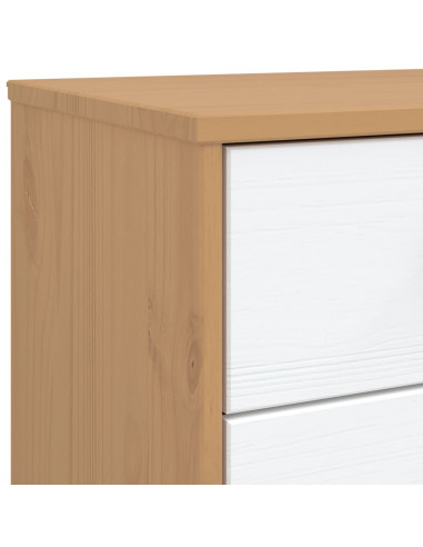 Comodino OLDEN Bianco e Marrone in Legno Massello di Pino