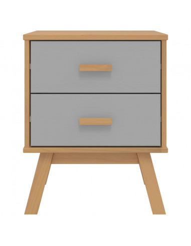 Comodino OLDEN Grigio e Marrone in Legno Massello di Pino