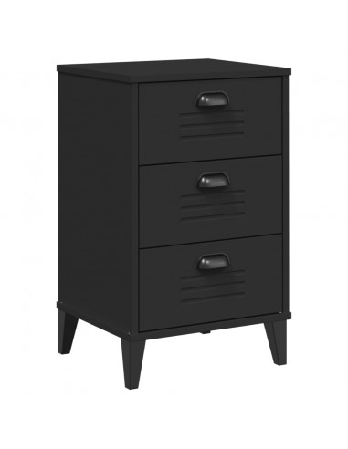 Comodino VIKEN Nero in Legno Massello di Pino