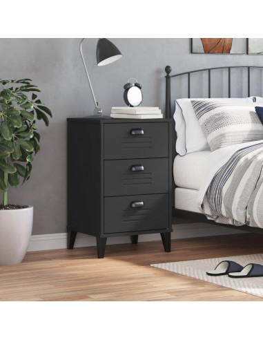 Comodino VIKEN Nero in Legno Massello di Pino