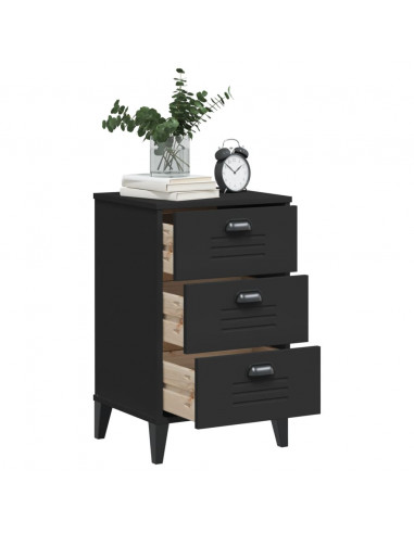 Comodino VIKEN Nero in Legno Massello di Pino