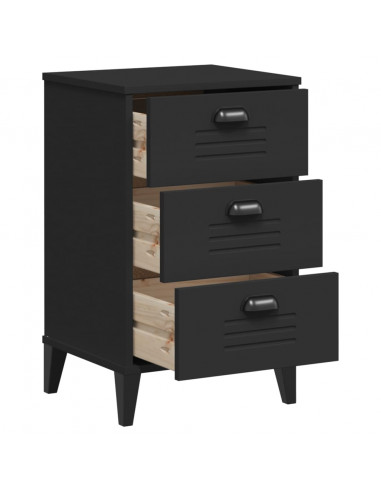 Comodino VIKEN Nero in Legno Massello di Pino