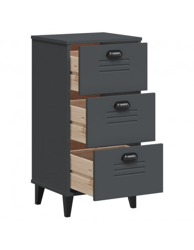 Comodino VIKEN Antracite in Legno Massello di Pino