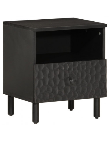 Comodino Nero 40x33x46 cm in Legno Massello di Mango