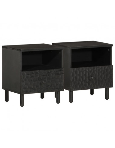 Comodini 2pz Neri 40x33x46 cm in Legno Massello di Mango