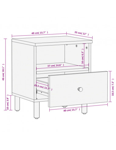 Comodini 2pz Neri 40x33x46 cm in Legno Massello di Mango
