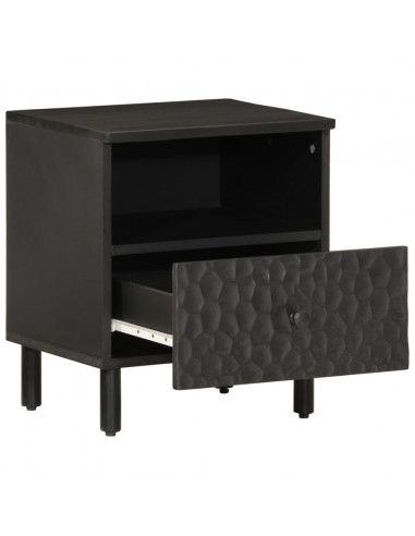 Comodini 2pz Neri 40x33x46 cm in Legno Massello di Mango