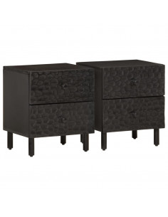 Comodini 2pz Neri 40x33x46 cm in Legno Massello di Mango 2