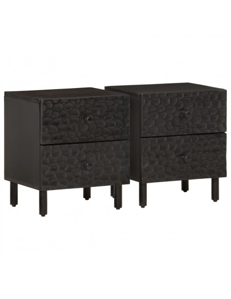 Comodini 2pz Neri 40x33x46 cm in Legno Massello di Mango