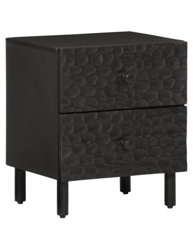 Comodini 2pz Neri 40x33x46 cm in Legno Massello di Mango