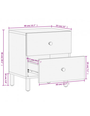 Comodini 2pz Neri 40x33x46 cm in Legno Massello di Mango