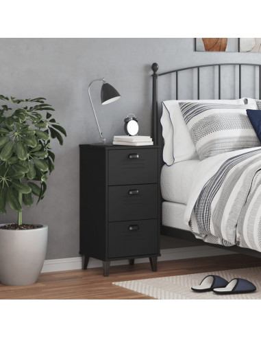 Comodino VIKEN Nero in Legno Massello di Pino