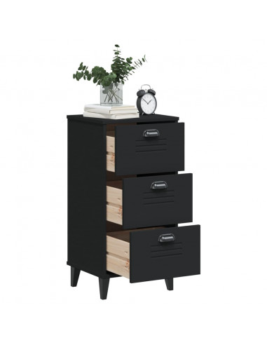 Comodino VIKEN Nero in Legno Massello di Pino