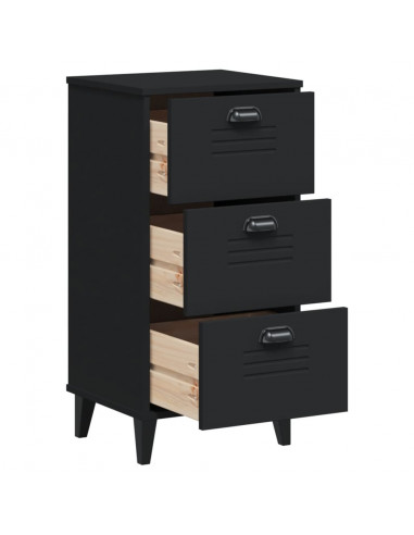 Comodino VIKEN Nero in Legno Massello di Pino