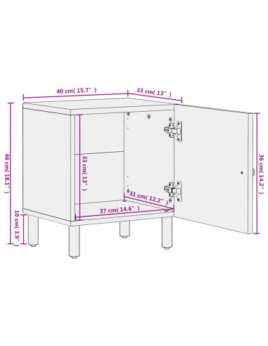 Comodino Nero 40x33x46 cm in Legno Massello di Mango