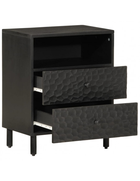 Comodino Nero 50x33x60 cm in Legno Massello di Mango