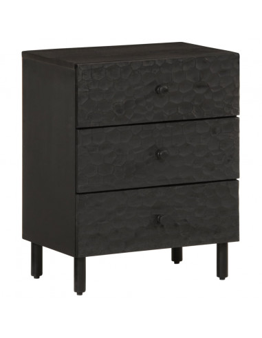 Comodino Nero 50x33x60 cm in Legno Massello di Mango