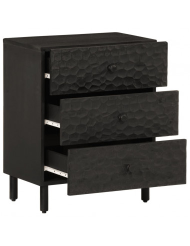 Comodino Nero 50x33x60 cm in Legno Massello di Mango