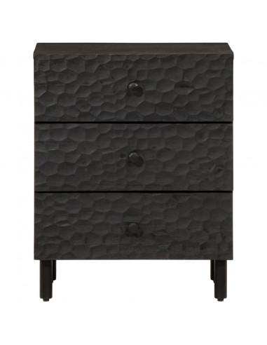 Comodino Nero 50x33x60 cm in Legno Massello di Mango