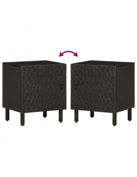 Comodini 2pz Neri 40x33x46 cm in Legno Massello di Mango